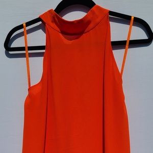 Naked Zebra Orange High Neck Button Collar Tank